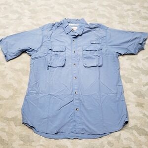 Worldwide Sportsman Shirt Mens Large Blue Fishing Outdoor Short Sleeve Button-Up